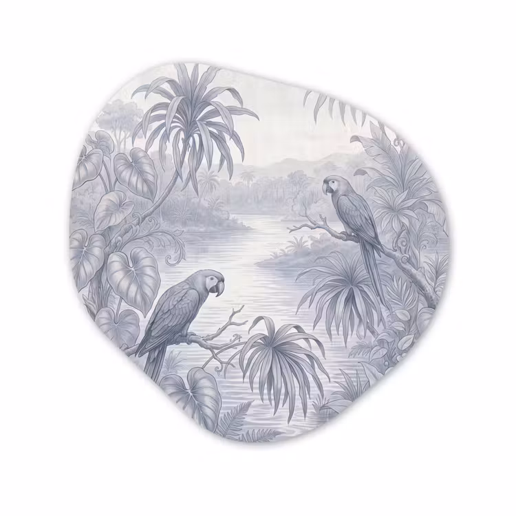 Organisch schilderij - Forex - Vogel - Rivier - Tropisch - Illustratie - Blauw — 1