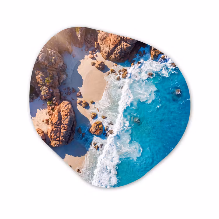 Organisch schilderij - Forex - Strand - Zee - Rotsen - Natuur - Blauw — 1