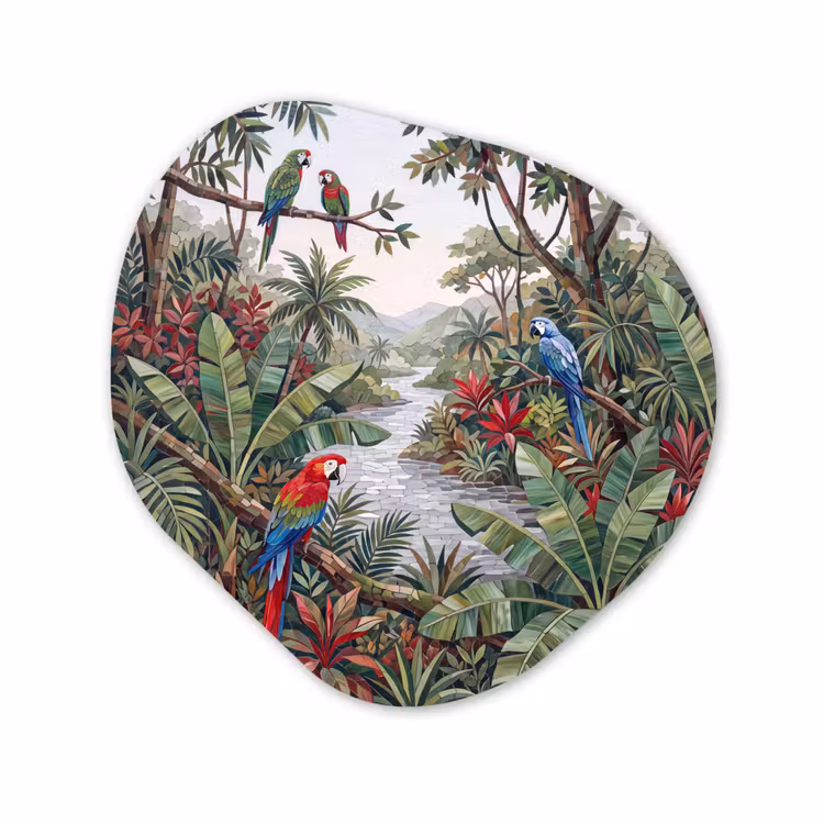 Organisch schilderij - Forex - Vogel - Jungle - Natuur - Mozaïek - Groen — 1