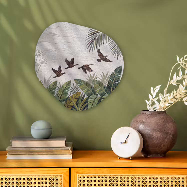 Organisch schilderij - Forex - Vogel - Vliegend - Tropisch - Mozaïek - Groen — 2