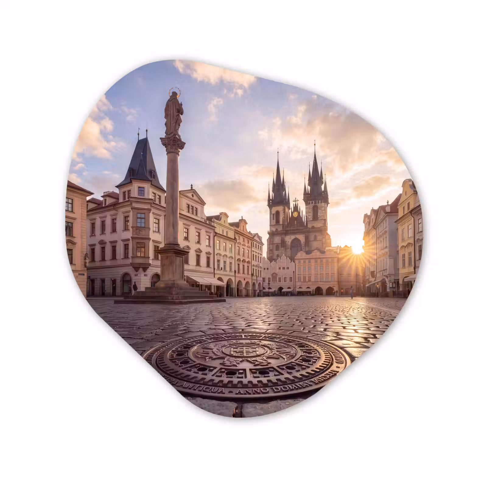 Organisch schilderij - Forex - Stad - Praag - Ochtend - Architectuur - Goud — 1