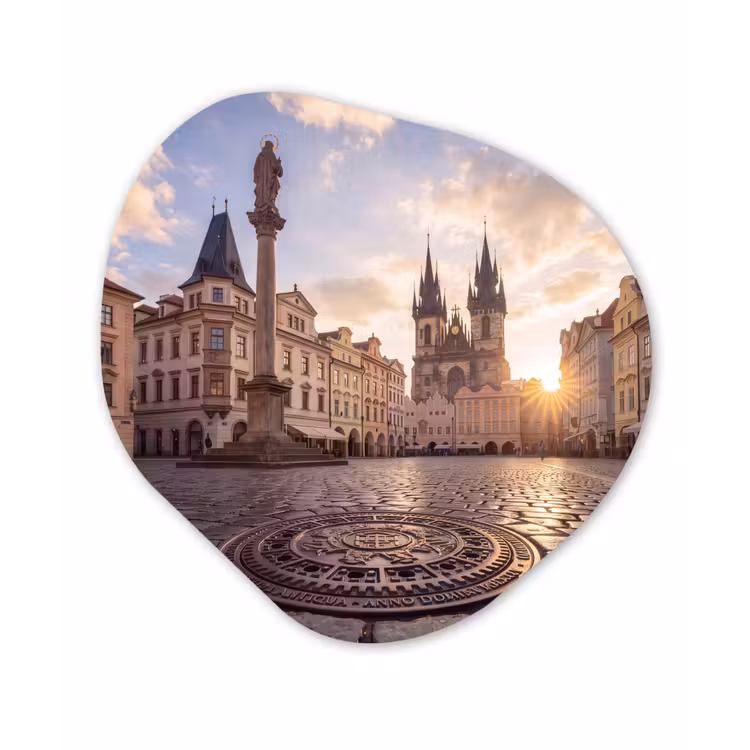Organisch schilderij - Forex - Stad - Praag - Ochtend - Architectuur - Goud — 1