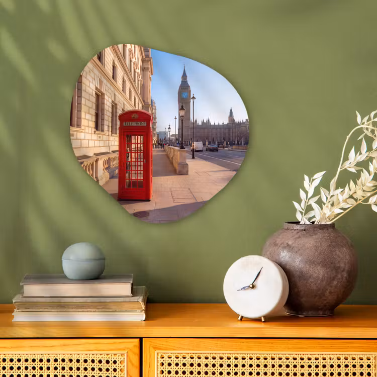 Organisch schilderij - Forex - Telefooncel - Rood - Londen - Stad - Architectuur — 2