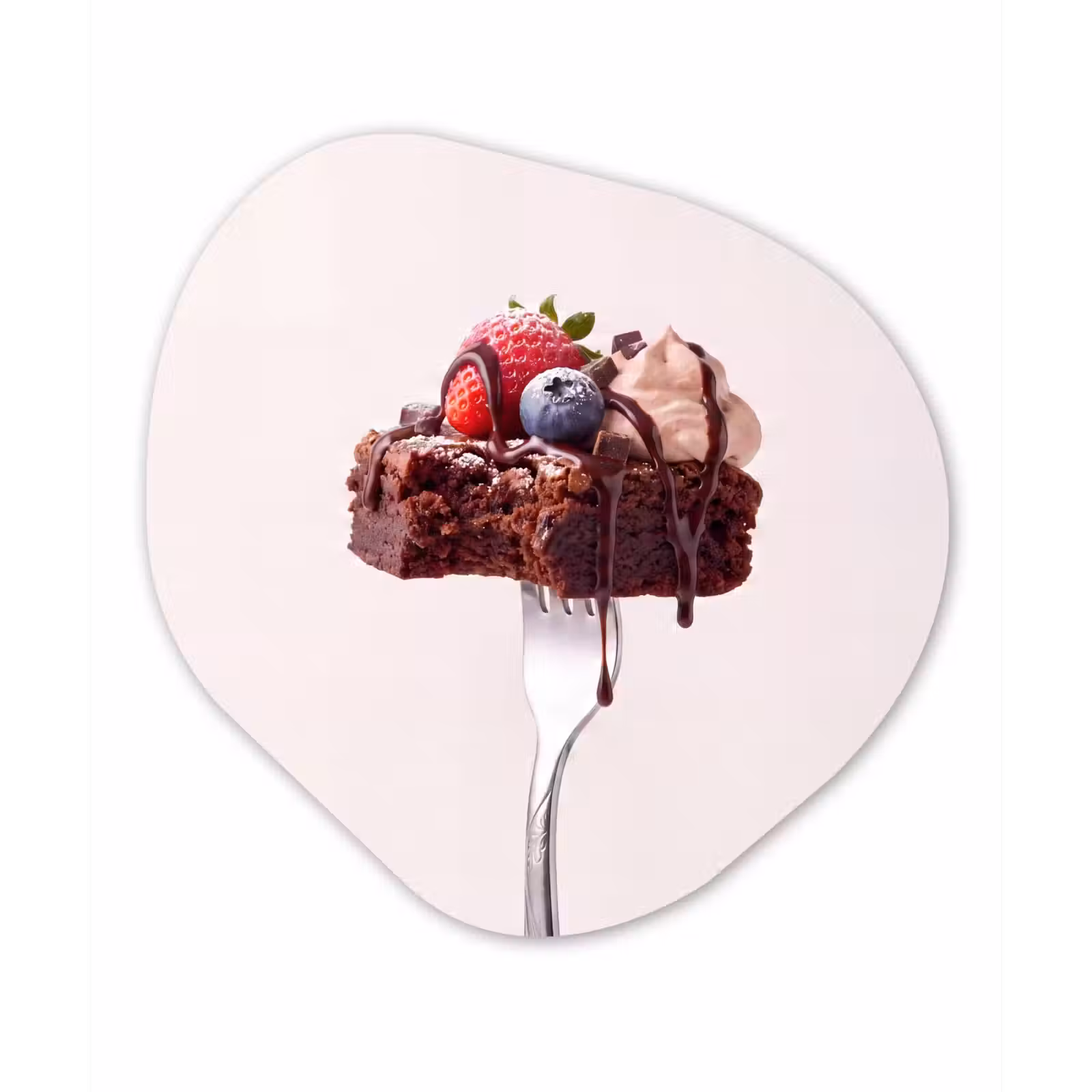 Organisch schilderij - Forex - Vork - brownie - aardbei — 1