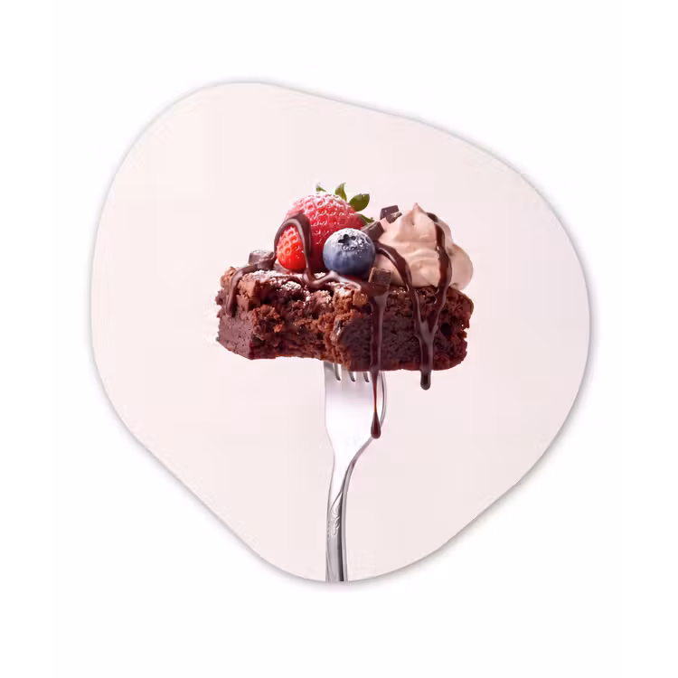 Organisch schilderij - Forex - Vork - brownie - aardbei — 1