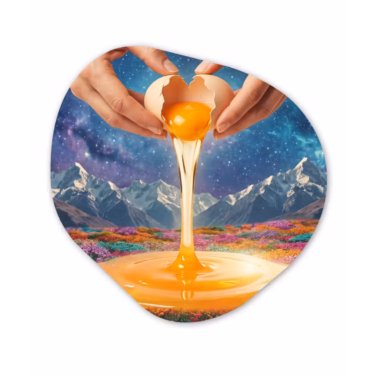 Organisch schilderij - Glas - Handen - Ei - Surrealisme — 1