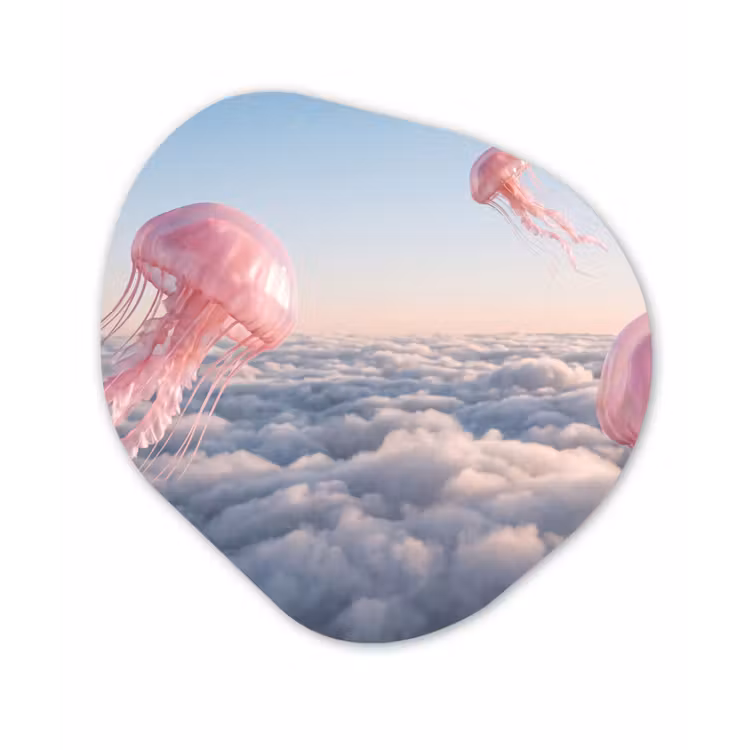 Organisch schilderij - Glas - Roze dier - Wolken — 1