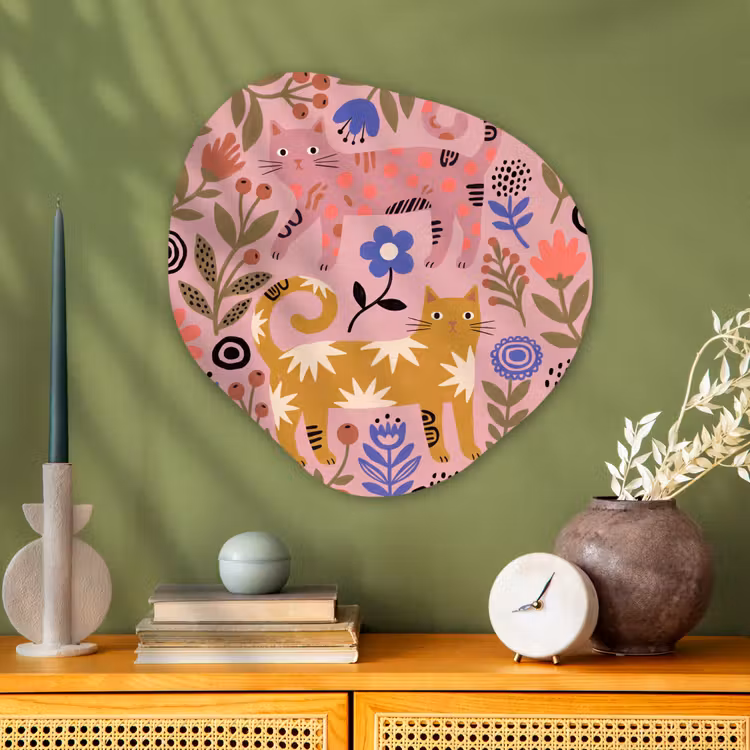 Organisch schilderij - Glas - Kat - Bloemen - Dieren - Modern - Roze — 2