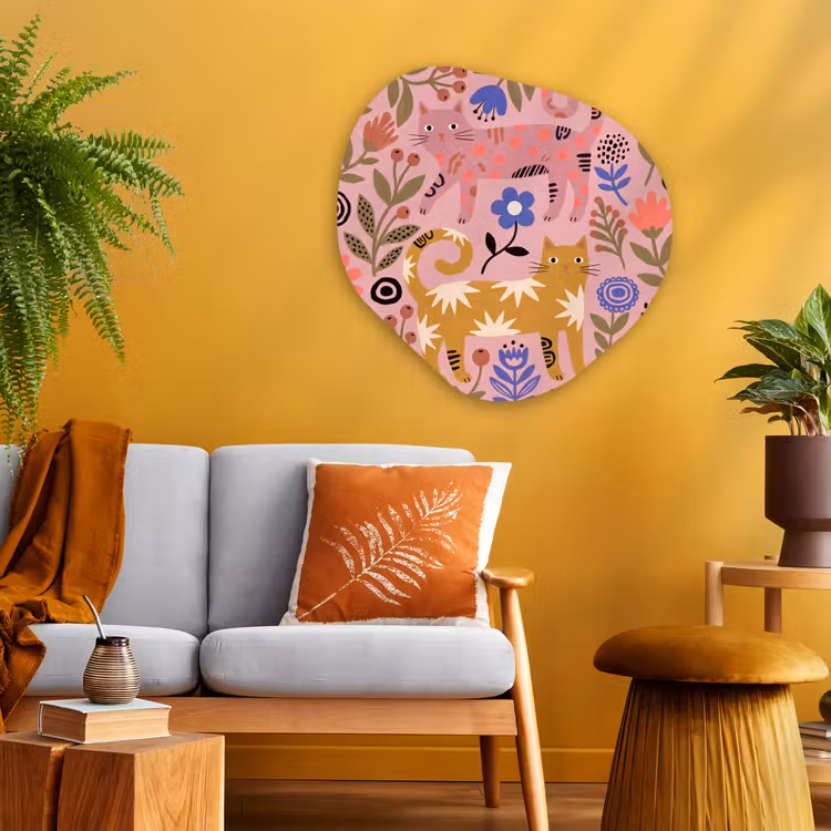 Organisch schilderij - Glas - Kat - Bloemen - Dieren - Modern - Roze — 3