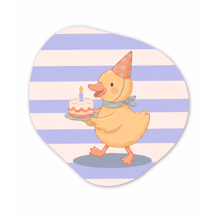 Organisch schilderij - Forex - Vogel - Feest - Taart - Kinder - Illustratie — 1