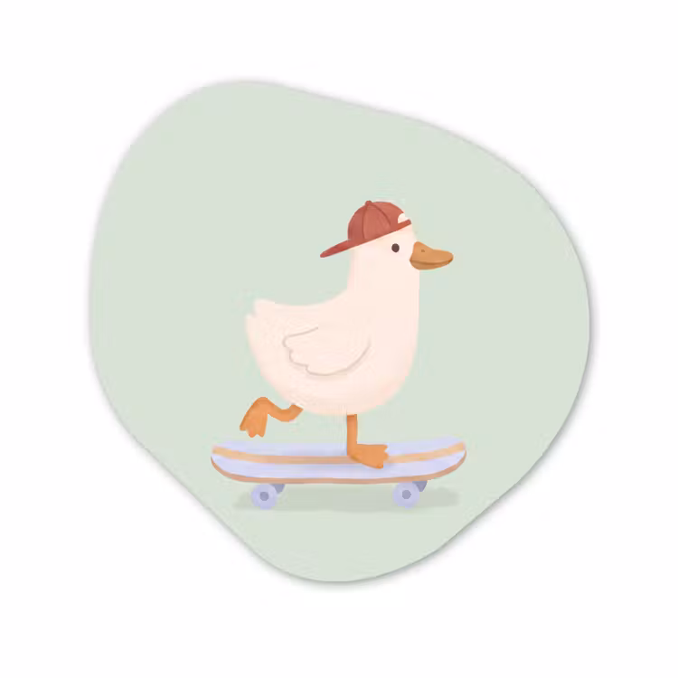 Organisch schilderij - Forex - Vogel - Skateboard - Dieren - Cartoon - Speels — 1