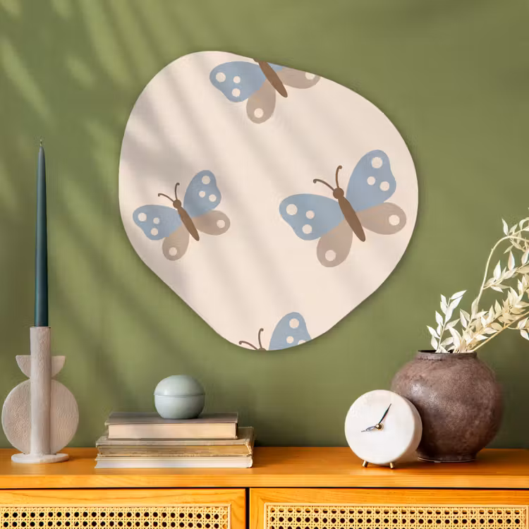 Organisch schilderij - Glas - Insect - Vlinderpatroon - Abstract - Blauw - Beige — 2