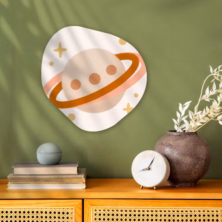 Organisch schilderij - Forex - Planeet - Ringen - Ruimte - Illustratie - Beige — 2