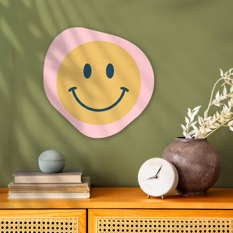 Organisch schilderij - Forex - Smiley - Geel - Roze - Symbool - Minimalistisch — 2