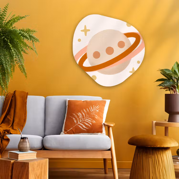 Organisch schilderij - Glas - Planeet - Ringen - Ruimte - Illustratie - Beige — 3