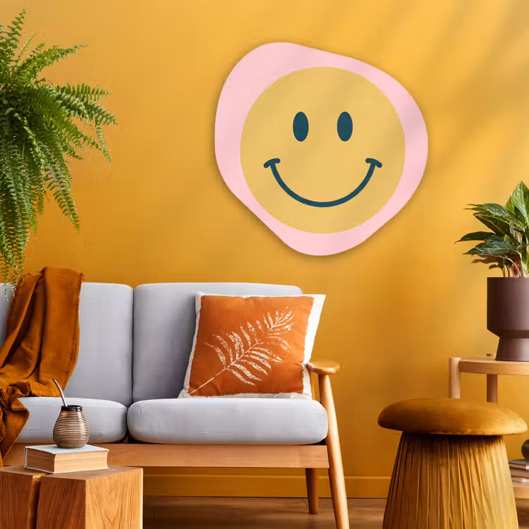 Organisch schilderij - Glas - Smiley - Geel - Roze - Symbool - Minimalistisch — 3