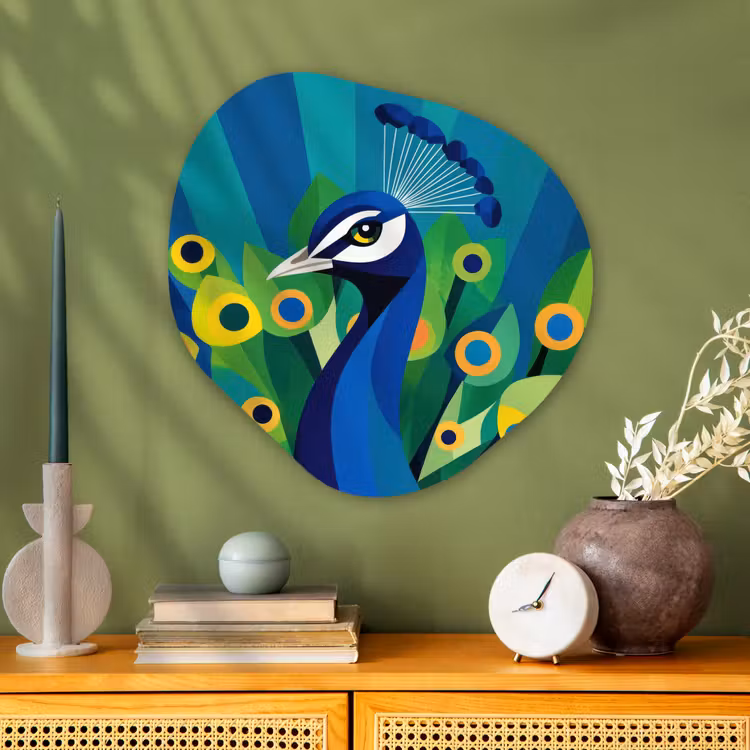 Organisch schilderij - Glas - Pauw - Cirkels - Blauw — 2