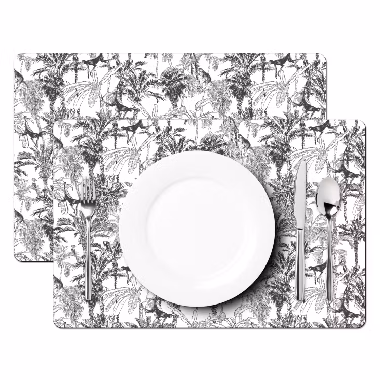 Placemat - 6 stuks - Aap - Oerwoud - Abstract - Grijs — 2