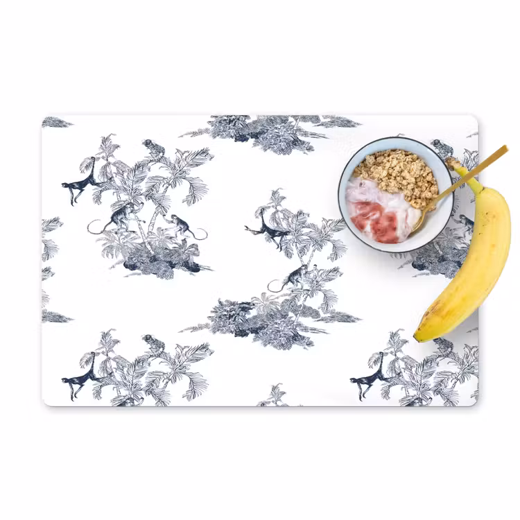 Placemat - 6 stuks - Aap - Palmboom - Blauw — 1