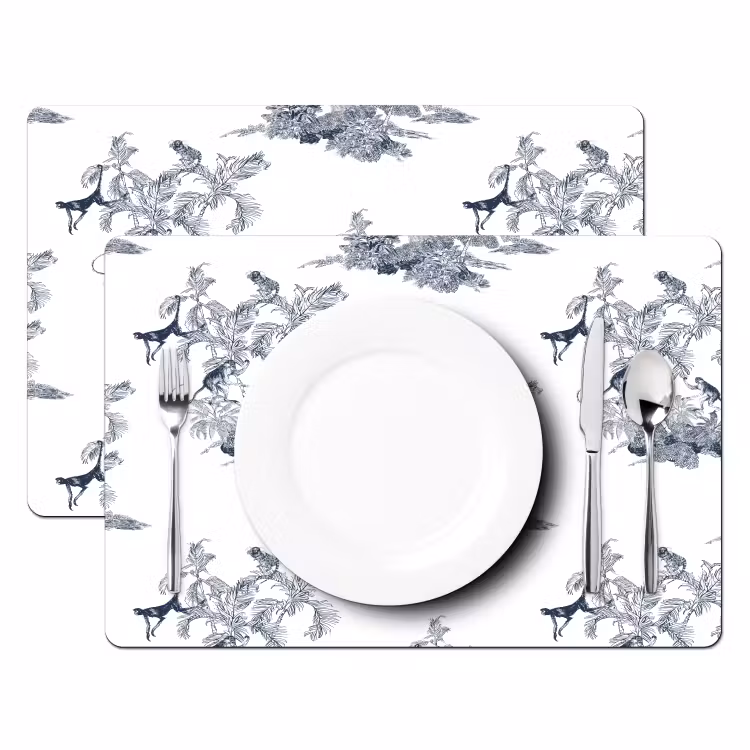 Placemat - 6 stuks - Aap - Palmboom - Blauw — 2