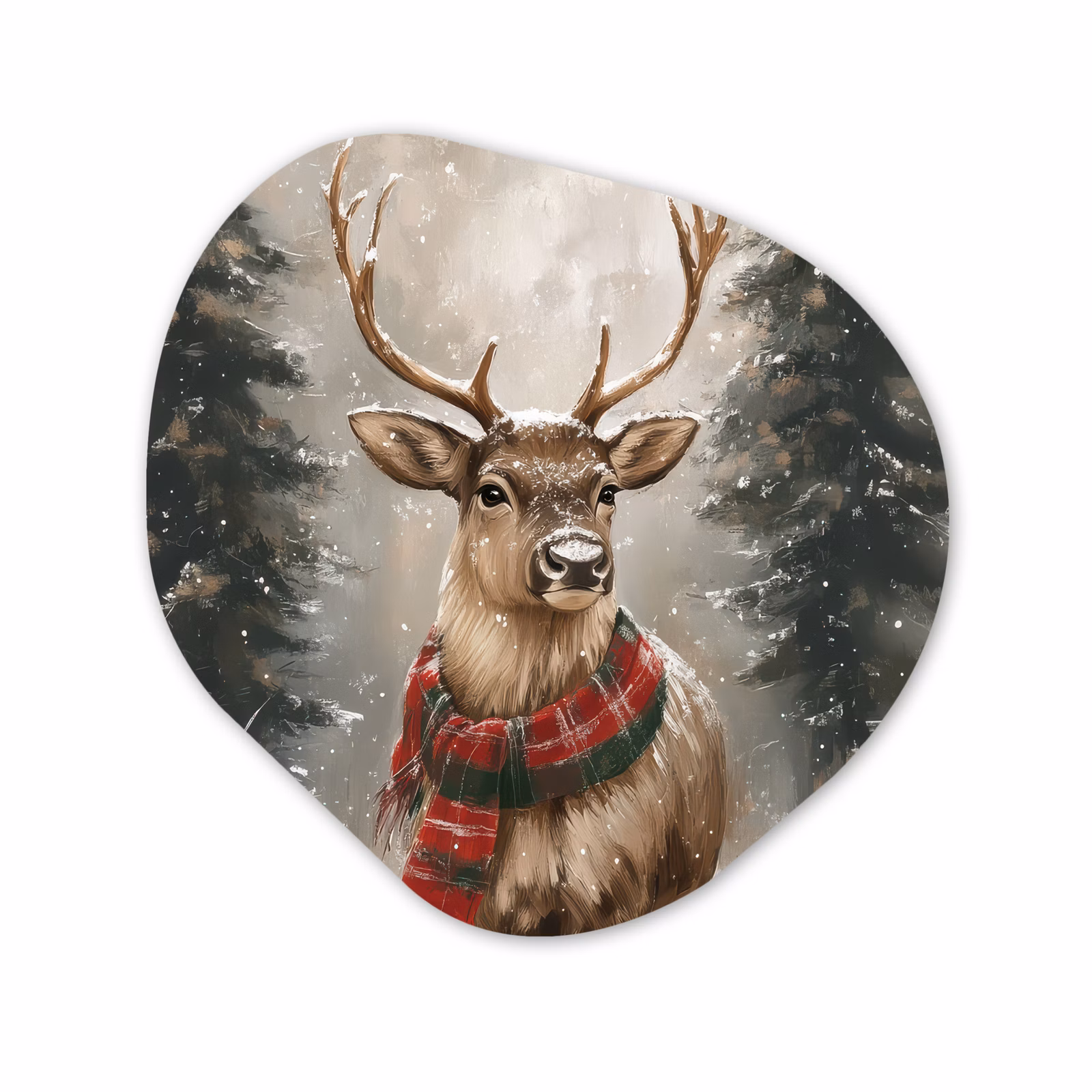 Organisch schilderij - Forex - Winter - Bos - Rendier - Donker — 1