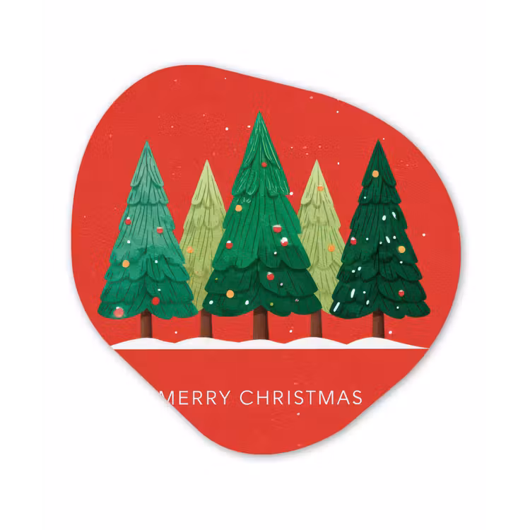 Organisch schilderij - Forex - Minimalistisch - Kerstbomen - Rood - Sneeuw — 1