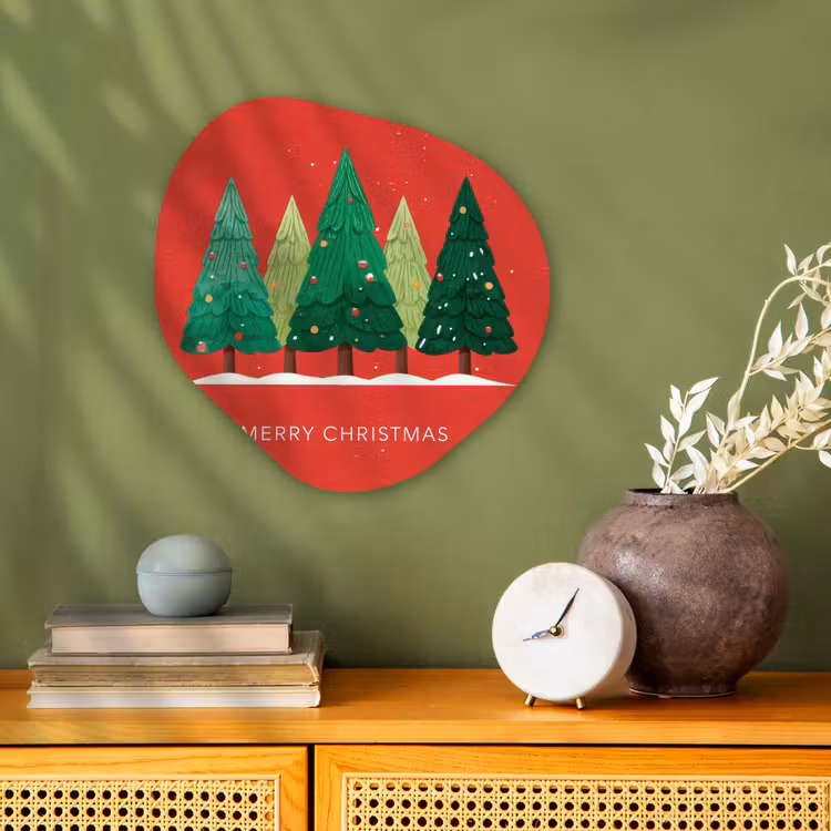 Organisch schilderij - Forex - Minimalistisch - Kerstbomen - Rood - Sneeuw — 2