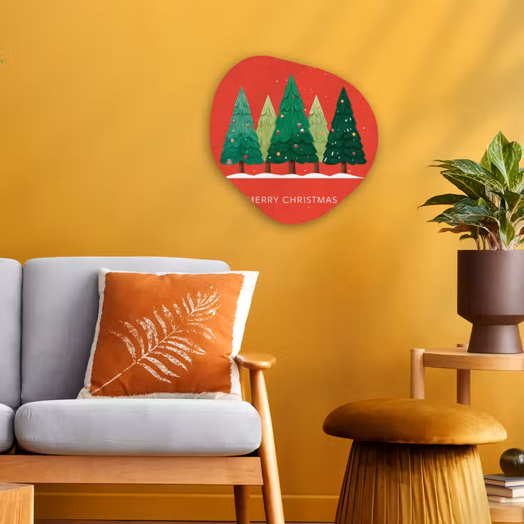 Organisch schilderij - Forex - Minimalistisch - Kerstbomen - Rood - Sneeuw — 3
