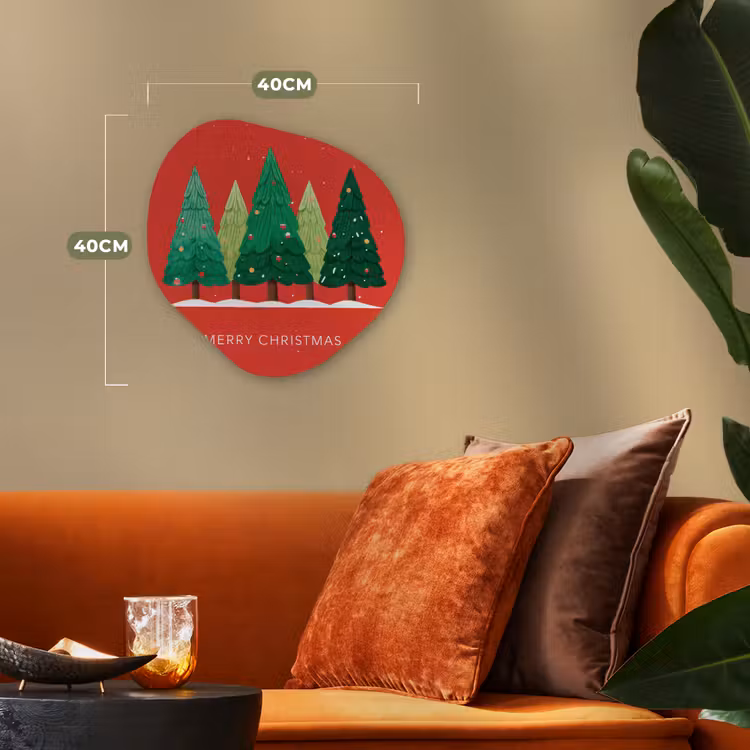 Organisch schilderij - Forex - Minimalistisch - Kerstbomen - Rood - Sneeuw — 4