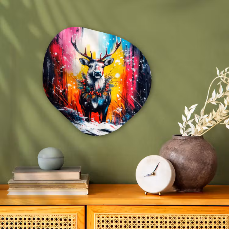 Organisch schilderij - Forex - Rendier - Gewei - Krans - Kleurrijk — 2