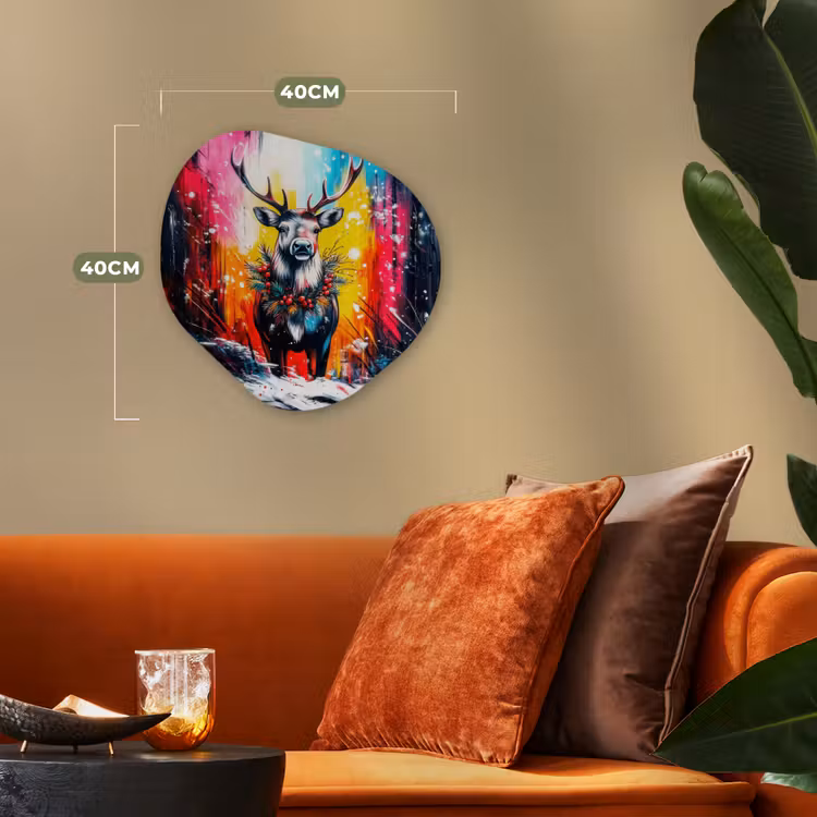 Organisch schilderij - Forex - Rendier - Gewei - Krans - Kleurrijk — 4