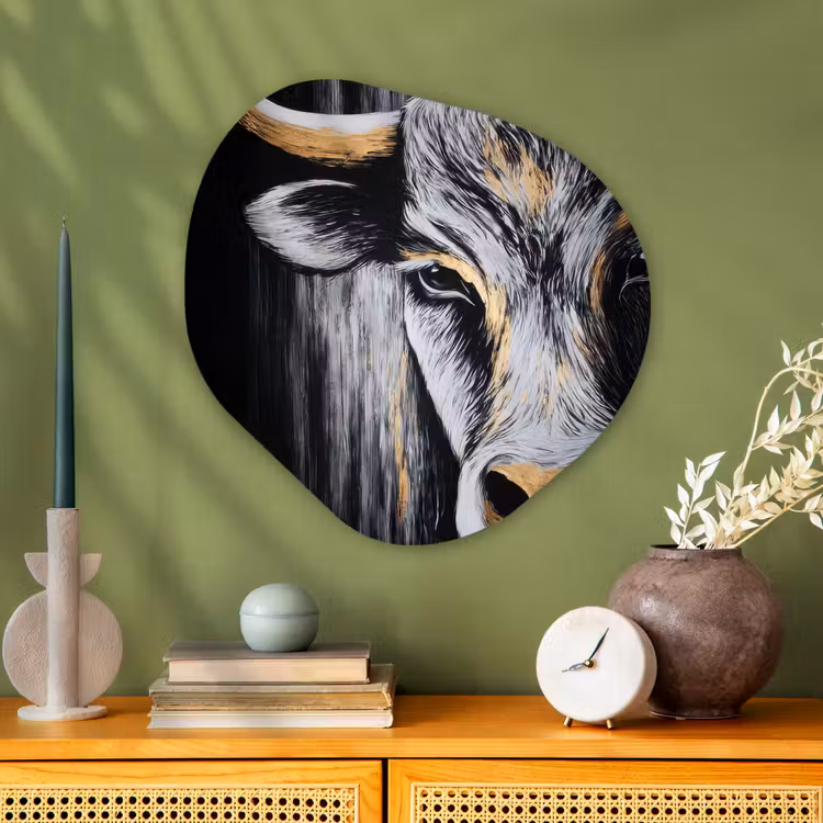 Organisch schilderij - Glas - Stier - Hoorns - Snuit - Goud — 2