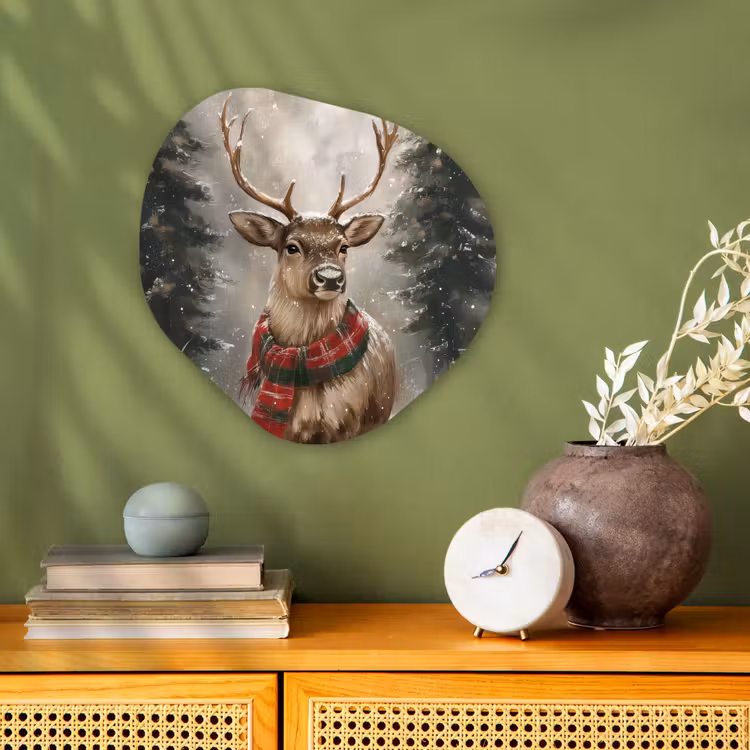 Organisch schilderij - Forex - Winter - Bos - Rendier - Donker — 2