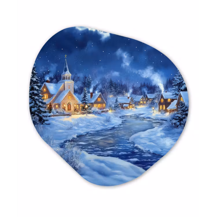 Organisch schilderij - Forex - Winteravond - Kerstdorp - Donker — 1