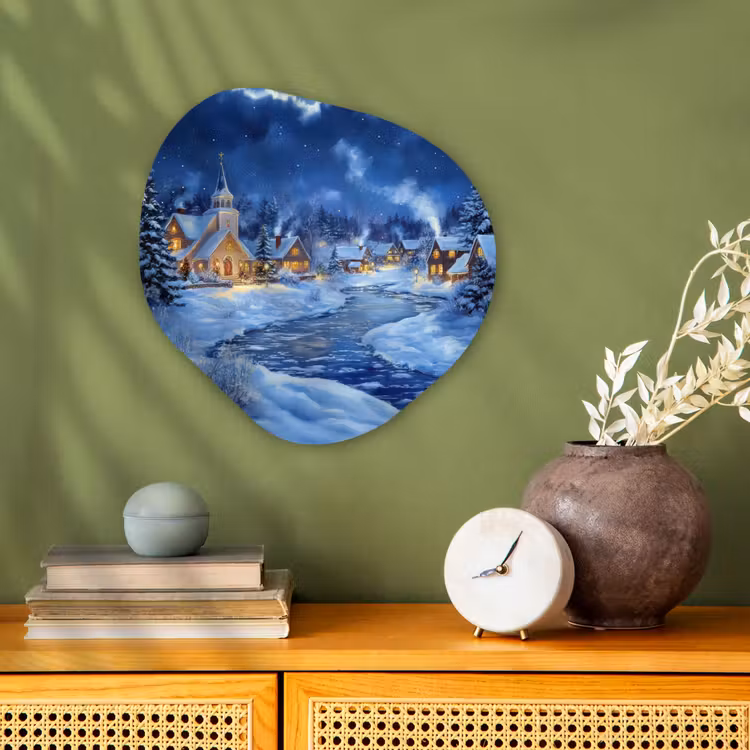 Organisch schilderij - Forex - Winteravond - Kerstdorp - Donker — 2