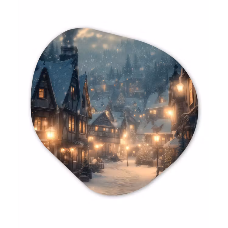 Organisch schilderij - Forex - Winterdorp - Sneeuw - Donker — 1