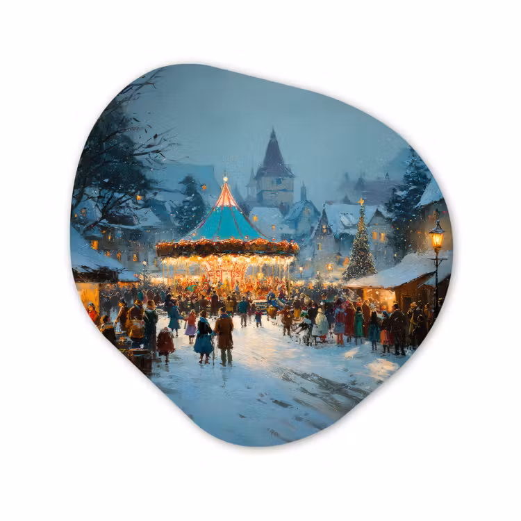 Organisch schilderij - Forex - Winterkermis - Dorp - Kleurrijk — 1