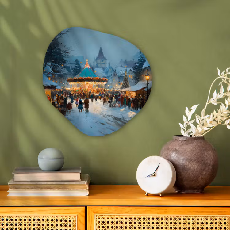 Organisch schilderij - Forex - Winterkermis - Dorp - Kleurrijk — 2