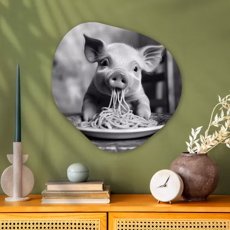 Organisch schilderij - Glas - Varken - Schattig - Spaghetti - Zwart wit - Dier — 2