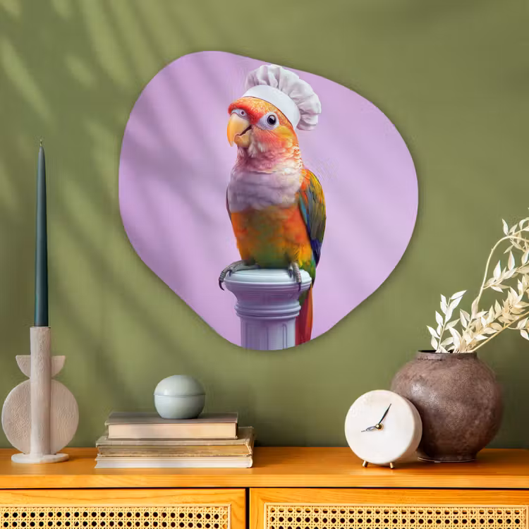 Organisch schilderij - Glas - Papegaai - Koksmuts - Pilaar - Vogel — 2