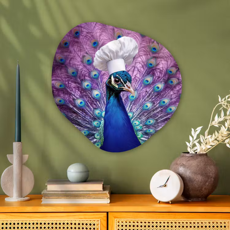 Organisch schilderij - Glas - Pauw - Koksmuts - Cool - Paars — 2