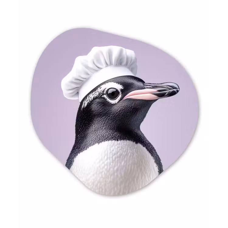 Organisch schilderij - Glas - Pinguïn - Koksmuts - Lief - Paars — 1