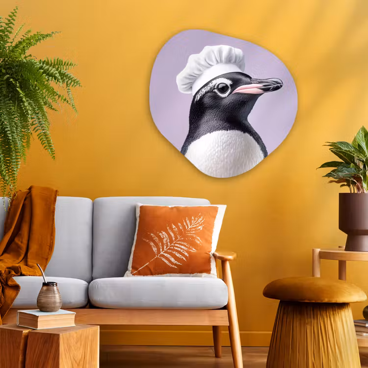 Organisch schilderij - Glas - Pinguïn - Koksmuts - Lief - Paars — 3