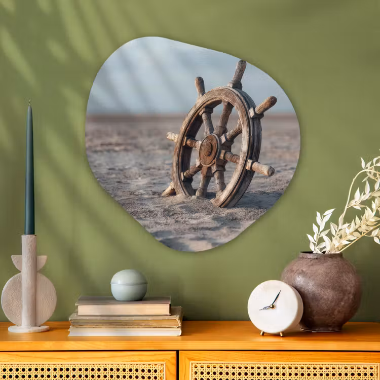 Organisch schilderij - Glas - Scheepsstuur - Hout - Bruin - Zand — 2