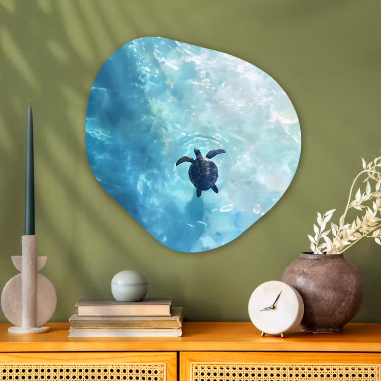 Organisch schilderij - Glas - Schildpad - Zee - Blauw - Schittering — 2