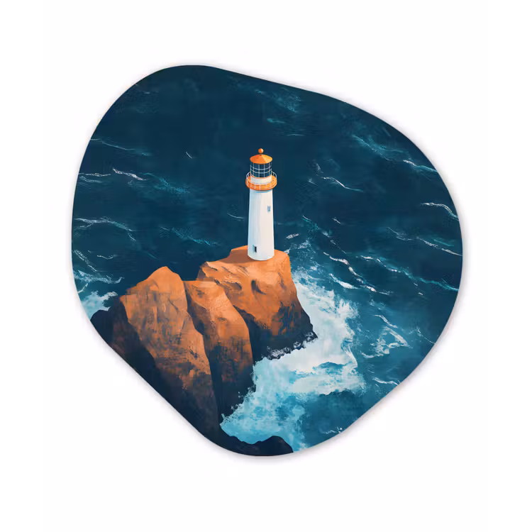 Organisch schilderij - Glas - Vuurtoren - Rots - Zee - Golven — 1