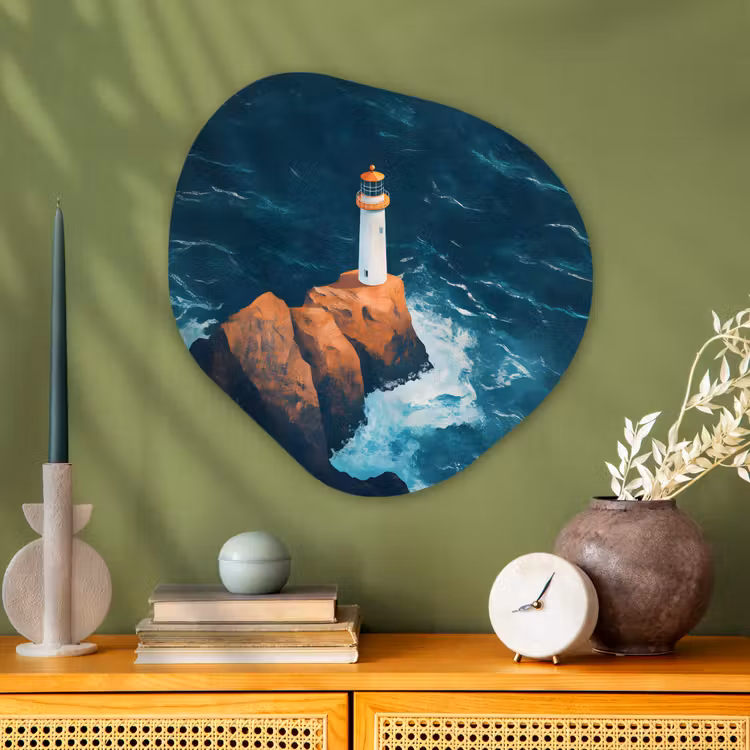 Organisch schilderij - Glas - Vuurtoren - Rots - Zee - Golven — 2