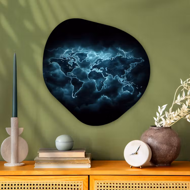 Organisch schilderij - Glas - Wereldkaart - Bliksem - Blauw — 2