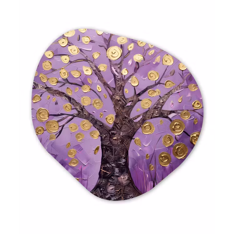 Organisch schilderij - Forex - Levensboom - Boom - Paars - Goud - Modern — 1