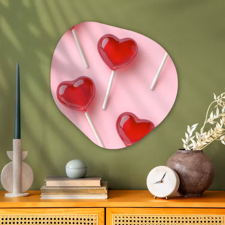 Organisch schilderij - Glas - Lollies - Hartjes - Roze — 2